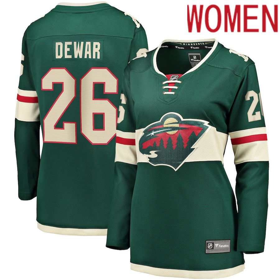 Women Minnesota Wild #26 Connor Dewar Fanatics Branded Green Home Breakaway Player NHL Jersey